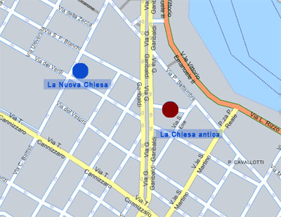 Mappa di Messina con le due chiese: antica e nuova